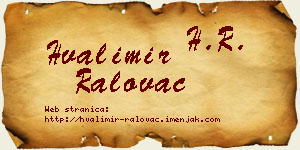 Hvalimir Ralovac vizit kartica